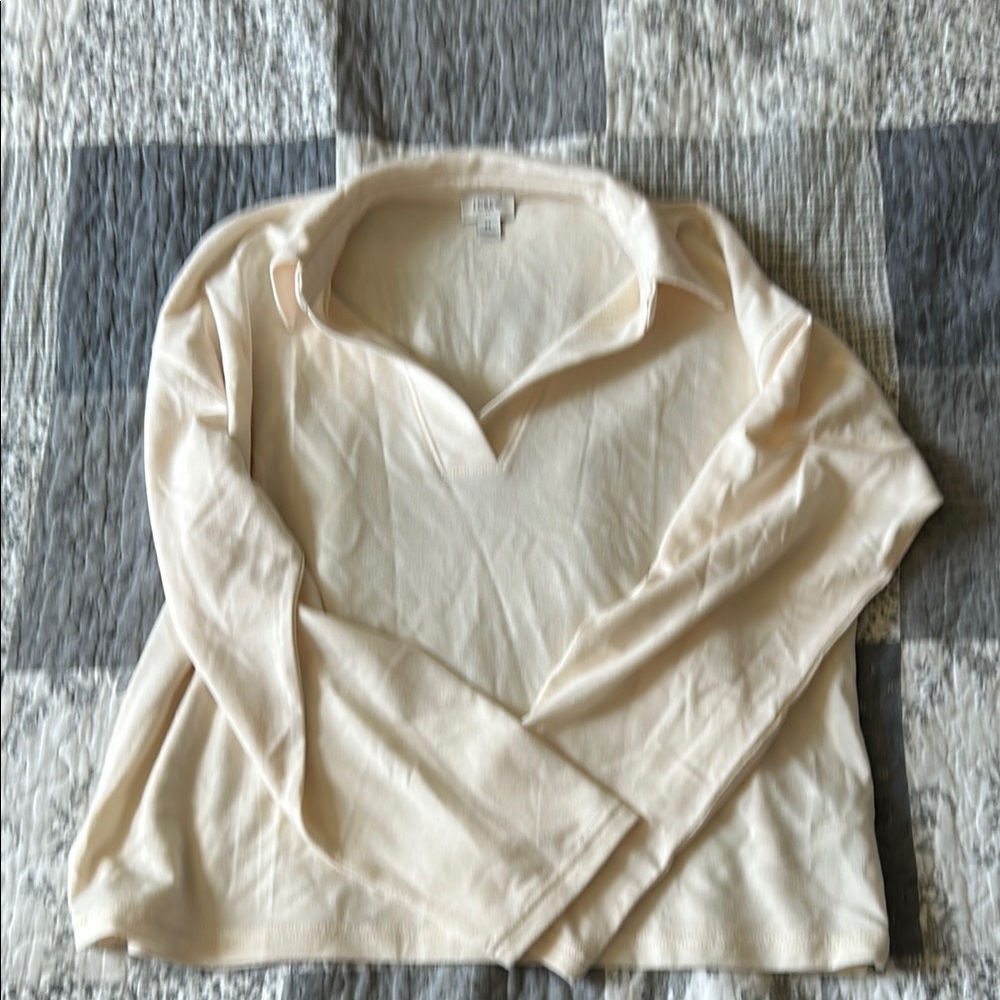 J. Crew Factory Cream Long Sleeve Polo Blouse